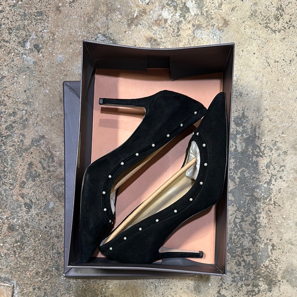 Black Stiletto Heels with Pearl Stud Details